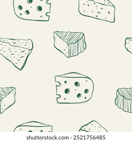 Cheese seamless pattern. Hand drawn vintage food background. Vector illustration