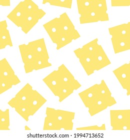 cheese seamless pattern on white background, cheese pieces for design illustration, slices of cheese with holes isolated on white
