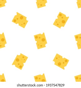Käse nahtloses Muster. Stücke von gelbem Käse einzeln auf weißem Hintergrund. Stücke Käse verschiedener Formen. Vektorgrafik