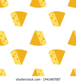 Käse nahtloses Muster. Stücke von gelbem Käse einzeln auf weißem Hintergrund.Vektorgrafik