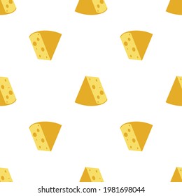 Käse nahtloses Muster. Stücke von gelbem Käse einzeln auf weißem Hintergrund. Stücke Käse verschiedener Formen. Vektorgrafik