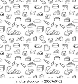 Cheese seamless pattern vector illustration, hand drawing doodles