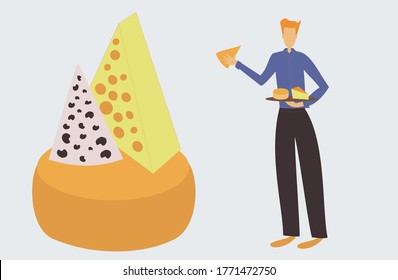 Cheese seller presenting a table of cheese