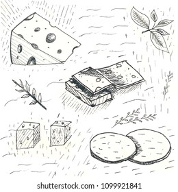 Cheese set for advertisement, restaurant menu, bar menu