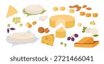 Cheese set dairy product and snacks. Flat design vector illustration on white.