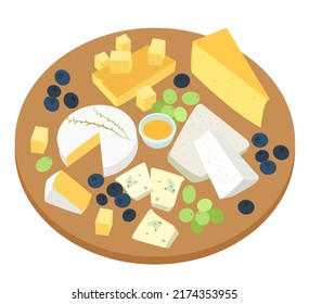 Cheese set. Gourmet composition natural cheese. Cheese assortment. Italian, dutch, french or swiss cuisine. Slice or piece cheese product set. Vector illustration.