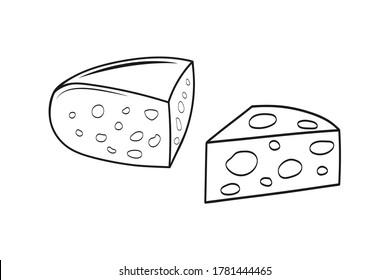 Icono de juego de queso aislado en blanco. Comida de esténcil. Esbozar ilustración de material vectorial. EPS 10