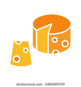 Cheese set icon. Round cheese wheel with slice, dairy product, food, gourmet, appetizer, snack, culinary ingredient, cheese platter, cheese making.