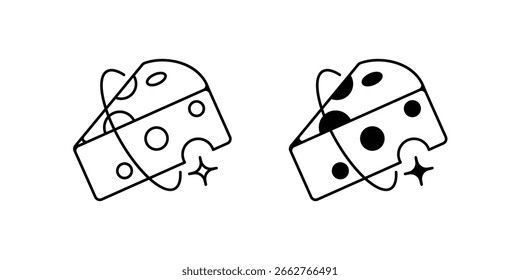 Ícone de conjunto de queijo com ilustração de stock de vetor de fundo branco
