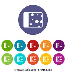 Cheese set icons in different colors isolated on white background