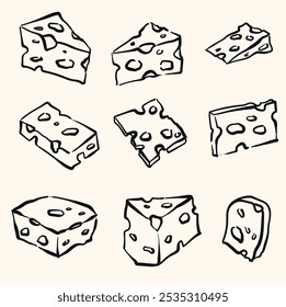 Cheese set With illustration style doodle and line art