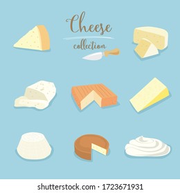 Cheese set isolated on blue background.flat style vector.