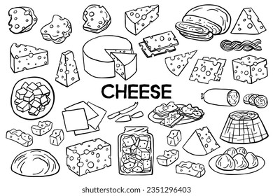 Cheese set on a white background. Pattern cheese. Vector illustration.