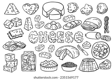 Cheese set on a white background. Pattern cheese. Vector illustration.