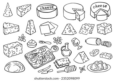 Cheese set on a white background. Pattern cheese. Vector illustration.