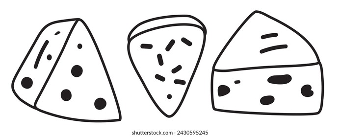 Cheese set. Outline isolated icons. Vector hand drawn illustrations on white background.