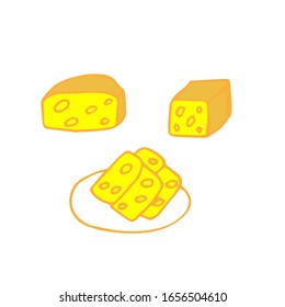 Queso, conjunto, ilustración vectorial, dibujo a mano, amarillo