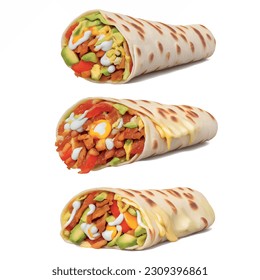 Cheese shawarma menu with boiled eggs and avocado realistic 3d vector graphics for fast food.

