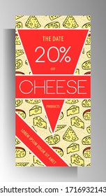 Cheese shop design template for poster, flyer, banner. A hand drawn doodle color pattern. Vector 10 EPS.