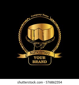 Cheese shop  golden vector logo. Dairy products label or brand identity