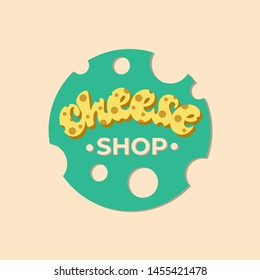 Cheese shop lettering logo design. Vector illustration.