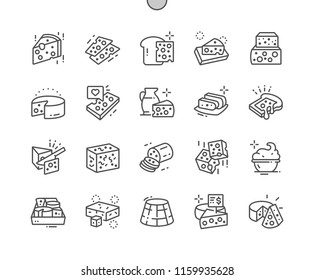 Tienda de queso Pixel Perfect Vector de línea fina Iconos 30 2x para gráficos y aplicaciones web. Pictograma mínimo simple