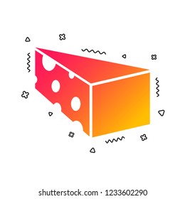 Cheese sign icon. Slice of cheese symbol. Triangle cheese with holes. Colorful geometric shapes. Gradient cheese icon design.  Vector