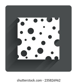 Cheese sign icon. Slice of cheese symbol. Square cheese with holes. Gray flat square button with shadow. Modern UI website navigation. Vector