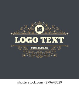 Cheese sign icon. Slice of cheese symbol. Square cheese with holes. Flourishes calligraphic ornament. Vector