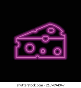 Cheese simple icon vector. Flat design. Purple neon on black background.ai