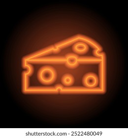 Cheese simple icon vector. Flat design. Orange neon on black background.ai