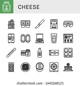 cheese simple icons set. Contains such icons as Strawberry jam, Pizza shop, Yogurt, Slice, Sandwich, Cheese, Milk, Cracknels, Pizza box, Pizza, can be used for web, mobile and logo