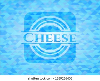 Cheese sky blue emblem. Mosaic background