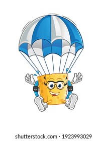 cheese skydiving character. cartoon mascot vector