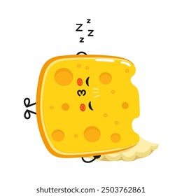 Carácter durmiente del queso. Icono de ilustración de personaje kawaii de dibujos animados dibujado a mano de Vector. Aislado sobre fondo blanco. Concepto de personaje de sueño de queso