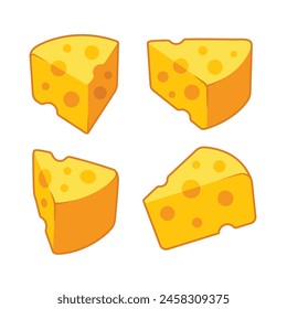 Rebanada de queso en estilo de dibujos animados aislado en Ilustración vectorial de fondo blanco