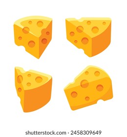 Rebanada de queso en estilo de dibujos animados aislado en Ilustración vectorial de fondo blanco