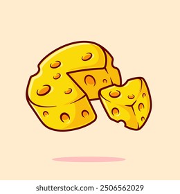 Cheese Slice Cartoon Vector Icon Illustration Food Object Icon Concept Isolated Premium Vector. Flat Cartoon Style