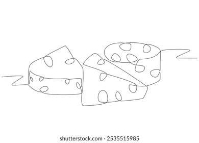 Fatia de queijo. Desenho de uma linha com conceito de queijo