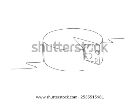 Cheese slice. Cheese concept one-line drawing