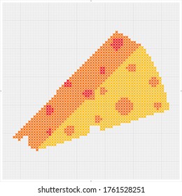 Cheese Slice Cross Stitch, Flat Food, Dairy Product Vector Art Illustration