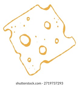 Ilustración dibujada a mano de rebanada de queso. Línea de Vector de una sola rebanada de queso Icono de comida de rebanada de queso