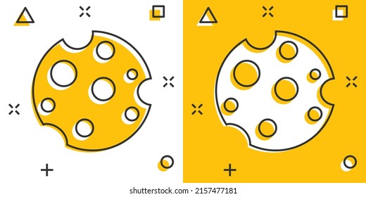 Cheese slice icon in comic style. Milk food cartoon vector illustration on isolated background. Breakfast splash effect sign business concept.