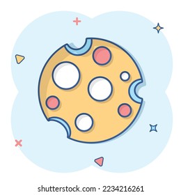Cheese slice icon in comic style. Milk food cartoon vector illustration on isolated background. Breakfast splash effect sign business concept.
