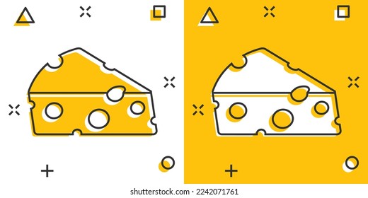 Cheese slice icon in comic style. Milk food cartoon vector illustration on isolated background. Breakfast splash effect sign business concept.