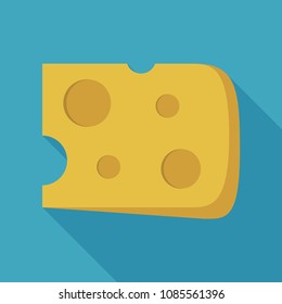 Cheese slice icon in flat long shadow design.