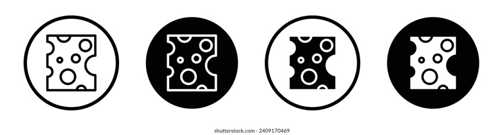 Juego de iconos de corte de queso. Símbolo vector de queso cheddar suizo en un estilo negro relleno y delineado. Señal de queso de leche permeana.