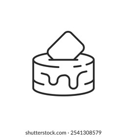 Cheese with slice icon. Simple and minimal dairy product illustration featuring a round cheese with a slice on top. Perfect for food-related designs, menus, culinary applications. Vector illustration