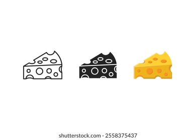 cheese slice icon vector made in outline, silhouette and flat style