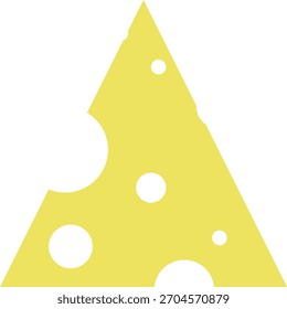 Ilustración de rebanada de queso con varios patrones de agujeros. Diseñado en un estilo plano limpio con tonos amarillos suaves, ideal para gráficos de alimentos, iconos, envases u otros.